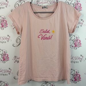 Iuvas T-shirt Women's Light Pink Salut, Vara! Graphic Short Sleeve Tee top
